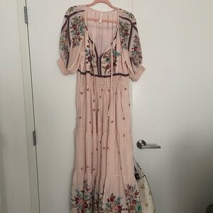 Anthropologie Pink Floral Maxi Dress